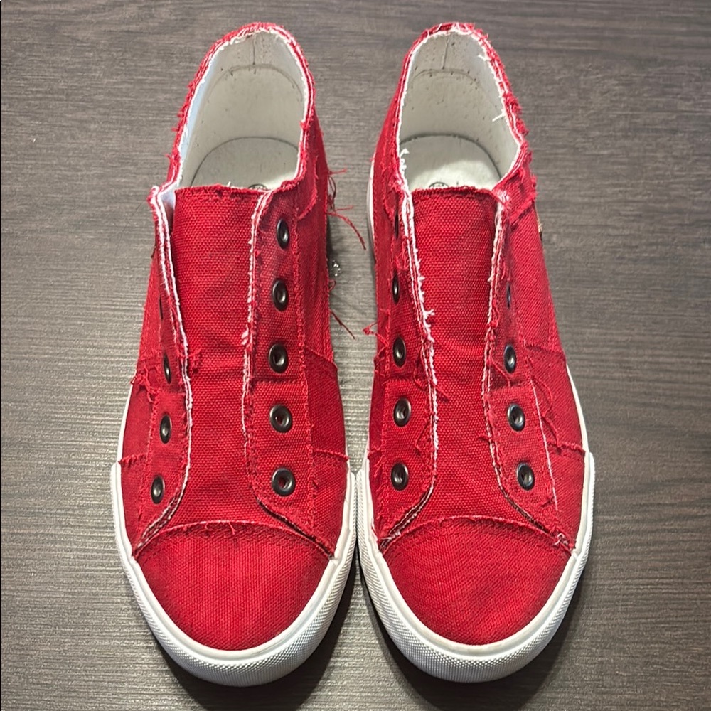 Vibrant Red Canvas Slip-On Sneakers with White Soles